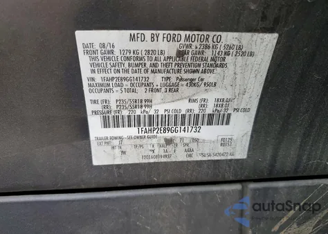 2016 Ford Taurus Sel z USA, uszkodzony, nr VIN 1FAHP2E89GG141732